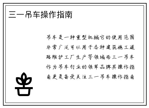 三一吊车操作指南
